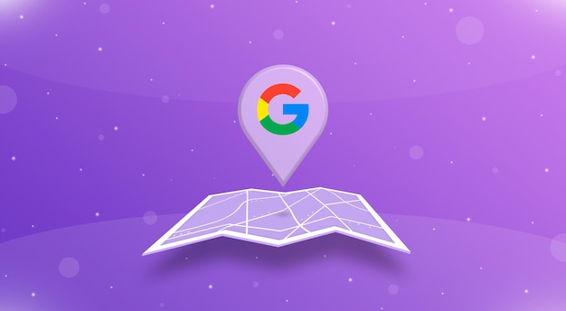 Местоположение точки gps с логотипом google над открытой картой 3d