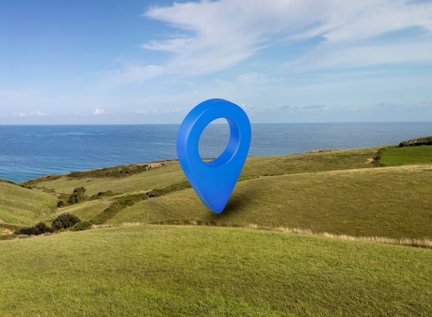 Location symbol with landscape background