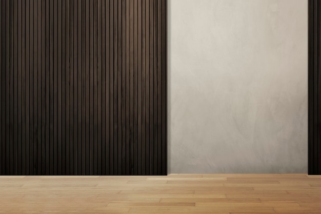 木製パネルの本格的なインテリアデザインのロフトの空の部屋