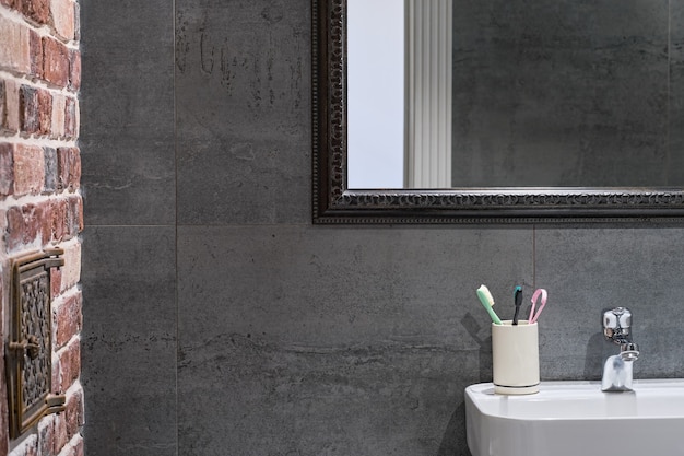 Loft-style bathroom interior details