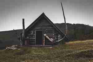 Free photo log cabin mountains, mountain hut