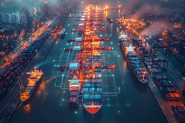 Free photo logistics means of transport together with technological and futuristic holograms