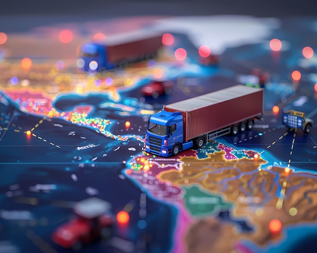 Free photo logistics means of transport together with technological and futuristic holograms