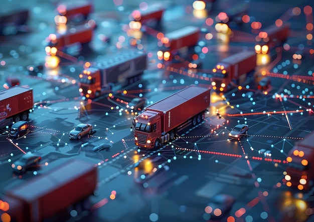 Free photo logistics means of transport together with technological and futuristic holograms