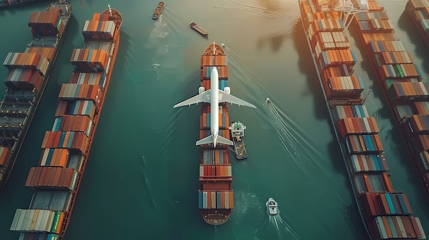 Free photo logistics means of transport together with technological and futuristic holograms
