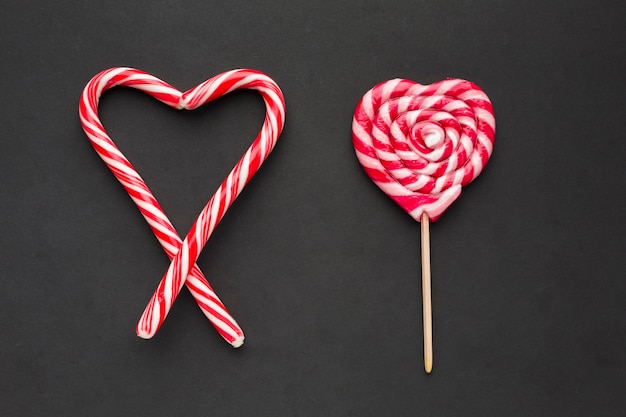 Lollipop and heart made of candy canes