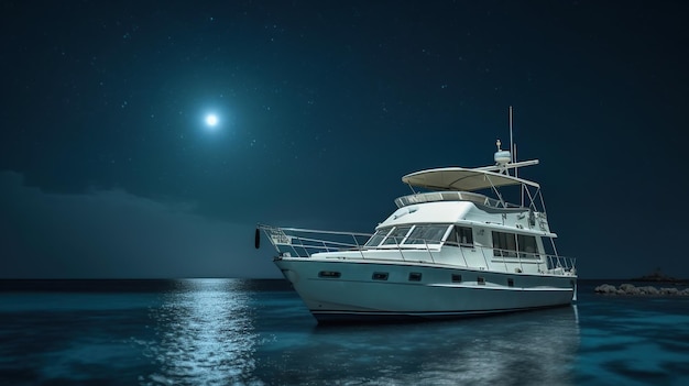 Lone yacht with Super Full Moon AI generated image