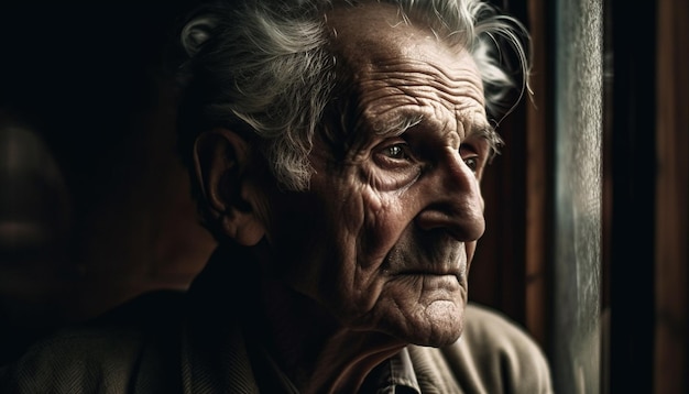 Solitudine e depressione in un ritratto di un uomo che invecchia generato dall'intelligenza artificiale