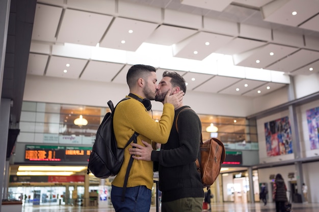 Long distance relationship couple meeting after long time