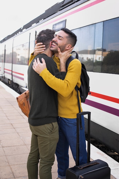 Long distance relationship couple meeting after long time