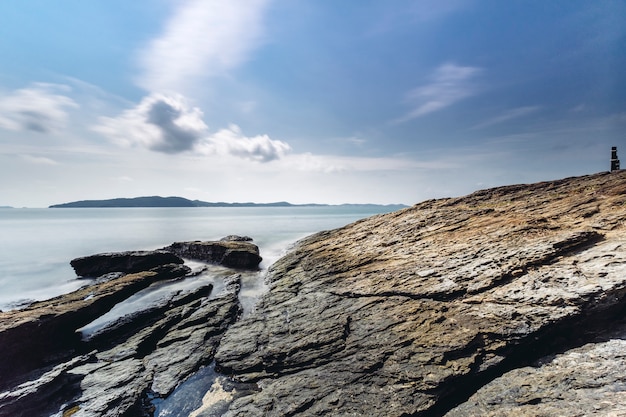 long exposure rock and coast at sea of Thailand