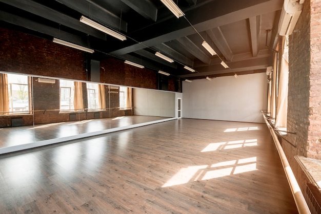 Long mirror in dance studio