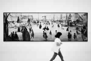 Бесплатное фото Длинная узкая живопись в художественной выставке
