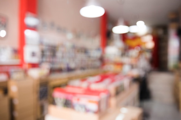 Long shot defocused view of vinyl store