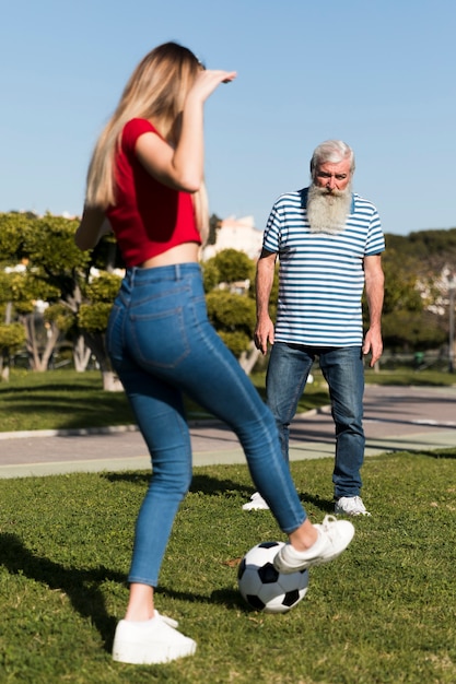 Long shot of father and daughter