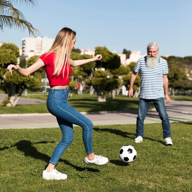 Long shot of father and daughter