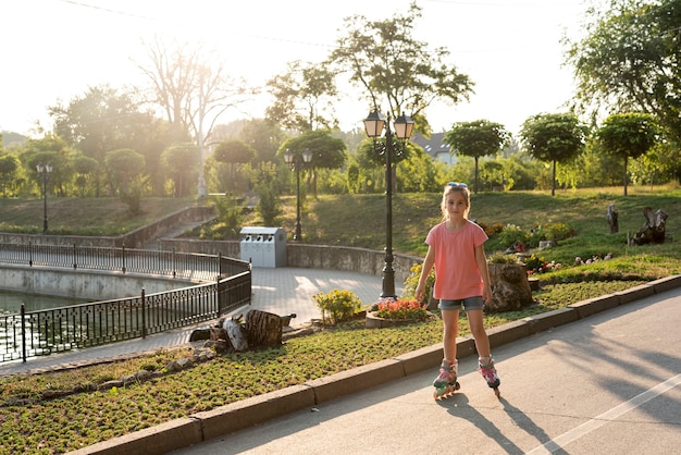 Long shot of girl with roller blades