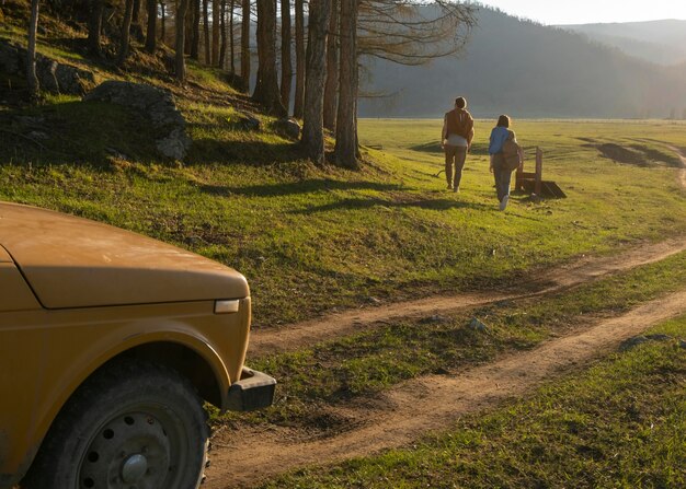 Long shot people spending time in nature