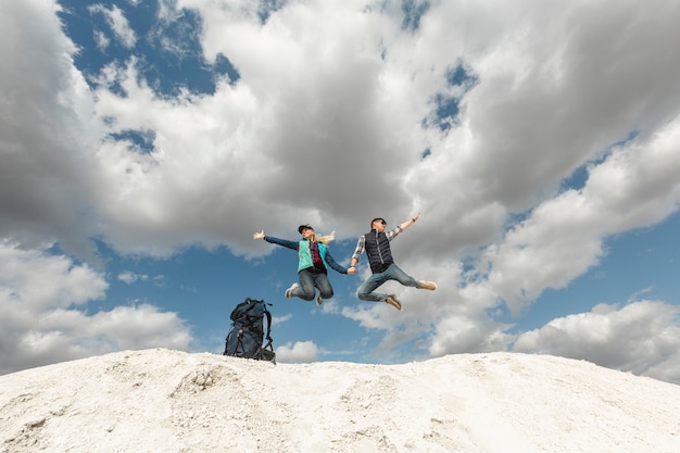 Long shot travelers enjoying the nature