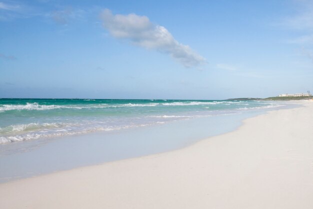 Long shot of tropical sandy beach