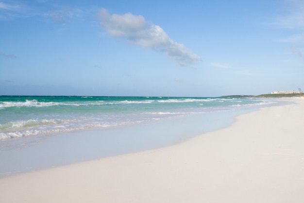 Long shot of tropical sandy beach