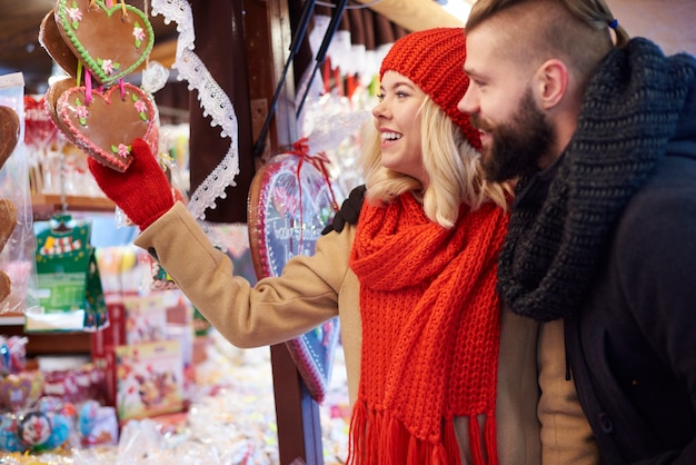 Looking at sweet gingerbread hearts