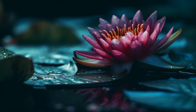 Lotus flower head floating on tranquil pond generated by AI