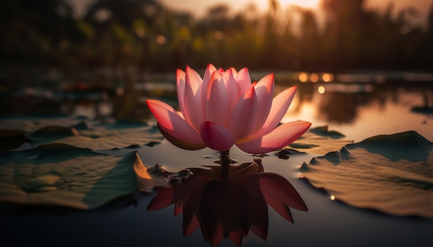Lotus water lily floats on tranquil pond generated by AI
