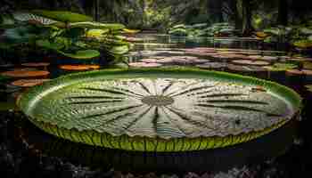 Foto gratuita ninfea di loto nell'acqua di uno stagno tranquillo generata dall'intelligenza artificiale