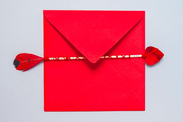 Free Photo love arrow with red envelope on table