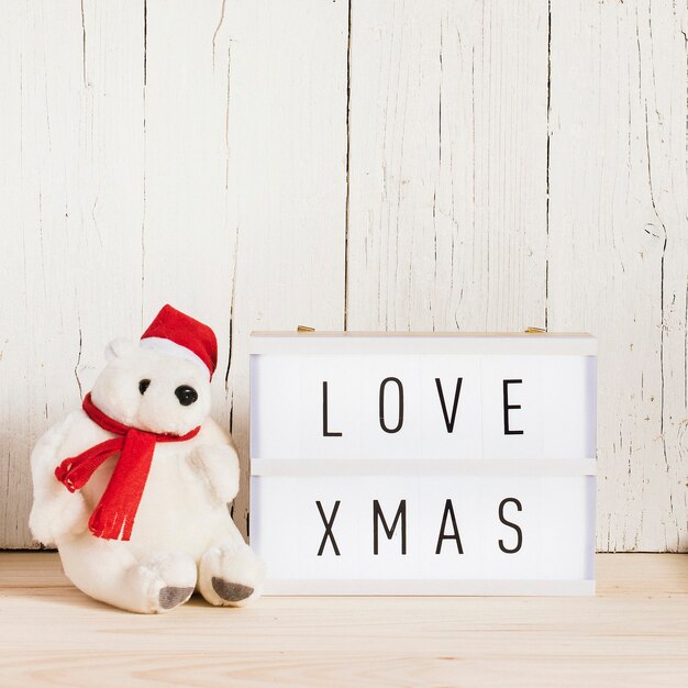 Love Christmas message with nice polar bear and copy space