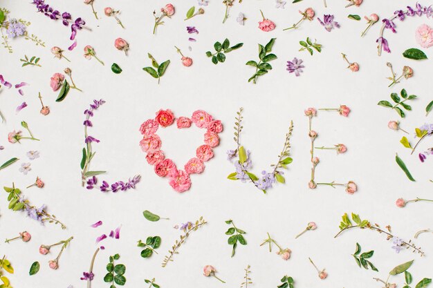 Love inscription from bright flowers