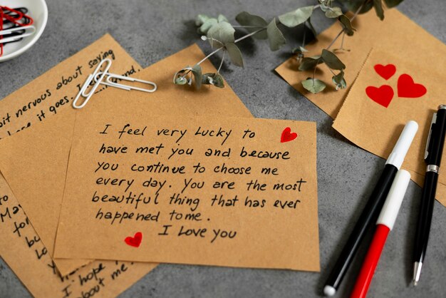 Love letter of note with collection of romantic stationery