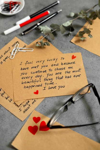 Free Photo  Love letter of note with collection of romantic stationery