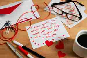 Free photo love letter of note with collection of romantic stationery