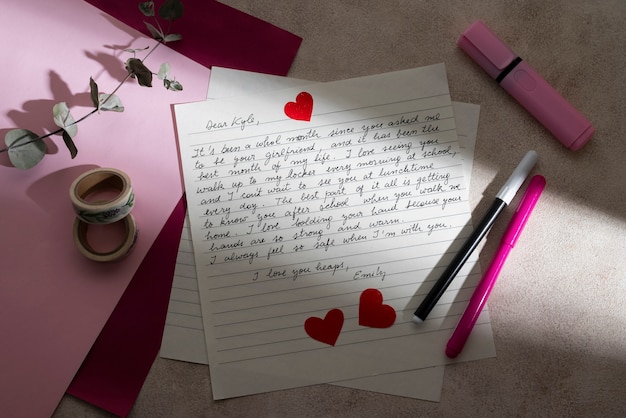 Free photo love letter of note with collection of romantic stationery