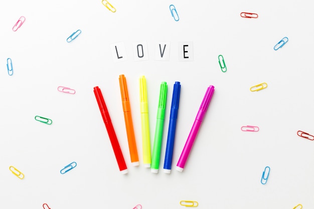 Love pride and colourful stationery paper clips