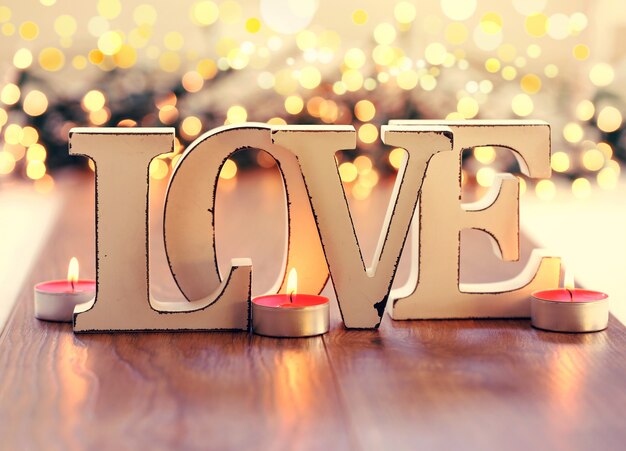 Love text, vintage wooden letters