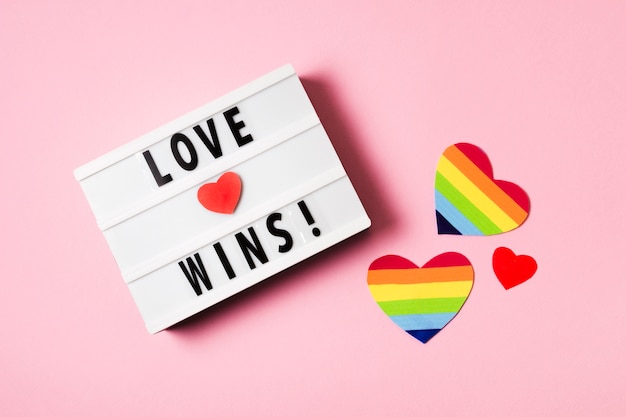 Love wins concept with hearts in rainbow colors