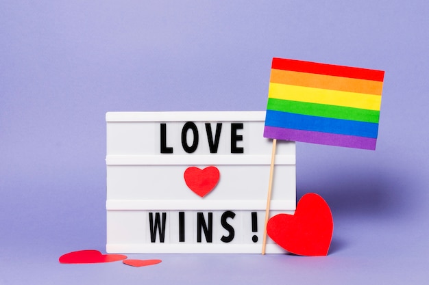 Love wins with rainbow colored flag