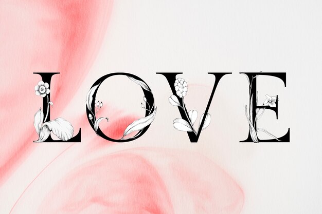 Любовь слово цветочный шрифт акварель типография