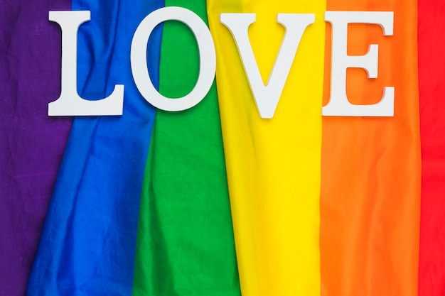 love word lettering on rainbow flag