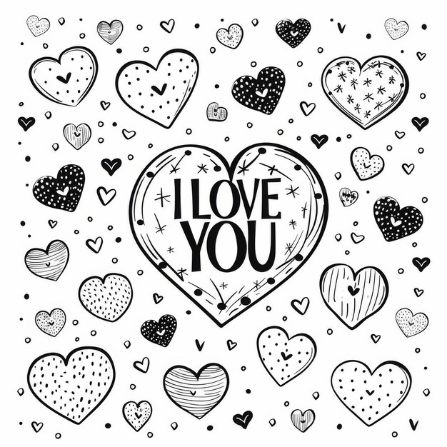 Love You black and white pattern for coloring book