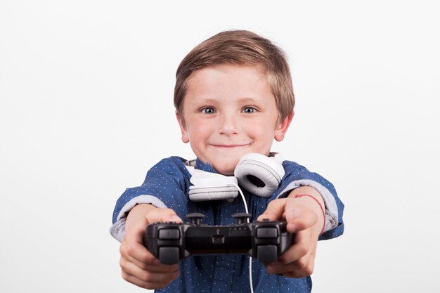 Lovely boy playing video games