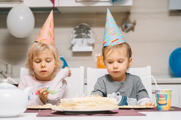 Lovely children and birthday cake