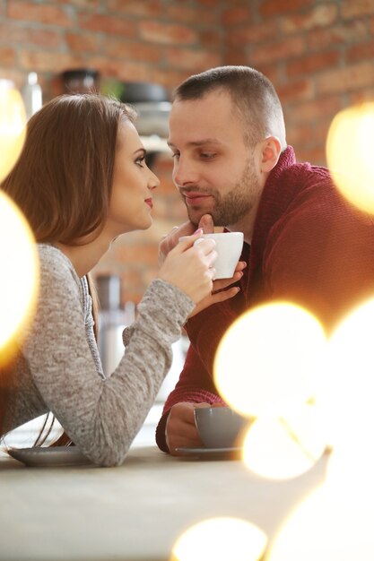 Lovely couple in a cafe