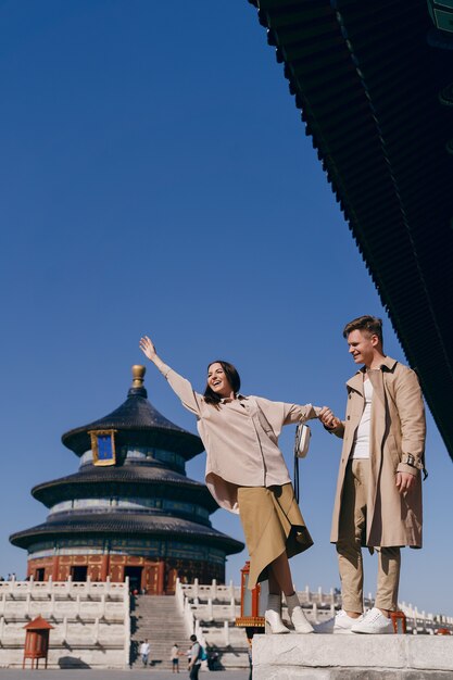 Lovely couple exploring tourist attractions in Beijing China