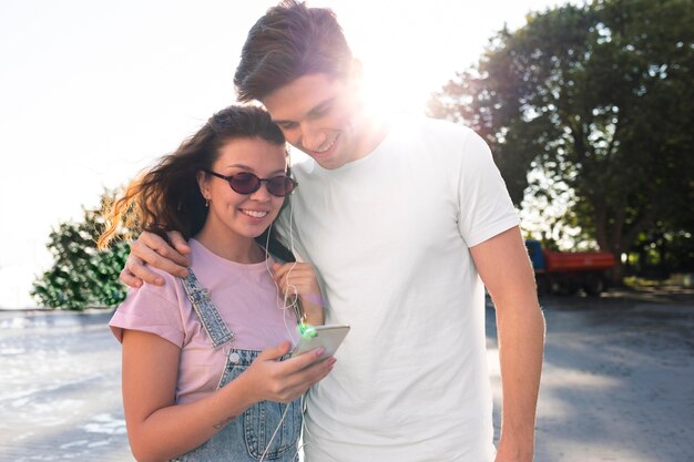 Free photo lovely couple having a date outside