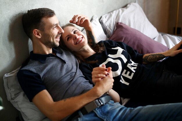 Lovely couple spending time together at home