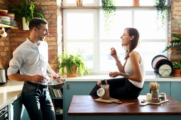 Lovely couple spending time together at home